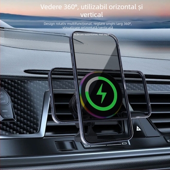 Noul încărcător auto wireless cu lumini RGB rotunde transfrontaliere pentru telefoanele mobile Apple, încărcare wireless cu aspirație magnetică Magsafe