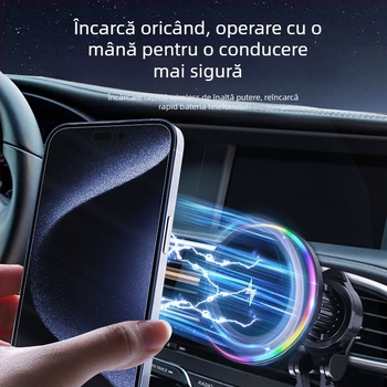 Noul încărcător auto wireless cu lumini RGB rotunde transfrontaliere pentru telefoanele mobile Apple, încărcare wireless cu aspirație magnetică Magsafe