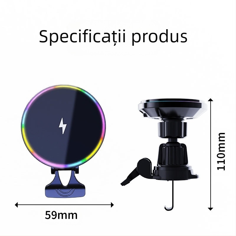 Noul încărcător auto wireless cu lumini RGB rotunde transfrontaliere pentru telefoanele mobile Apple, încărcare wireless cu aspirație magnetică Magsafe