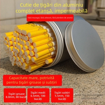 Cutie de țigară cu capacitate mare, pachet de 80, cu butoi rotund sigilat, rezistent la umiditate, cutie de țigară din aluminiu, cutie de țigară grosieră și fină, cilindru universal pentru țigară