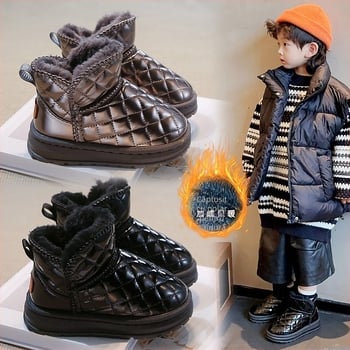 Cizme de zăpadă pentru copii, stil nou, slip-on, căptușite cu fleece, îngroșate, cizme din piele, impermeabile, pantofi mari din bumbac nord-est pentru băieți și fete