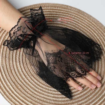 Mânecă neagră cu plasă, dantelă mare, Halloween, fundă, Lolita, costum de anime, gene subțiri din dantelă, mânecă falsă