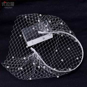 Ulapan Va08 Voal de perle europene și americane cu mărgele din plasă, bandă de păr pentru mireasă, coafură scurtă, accesorii pentru petrecere de bal