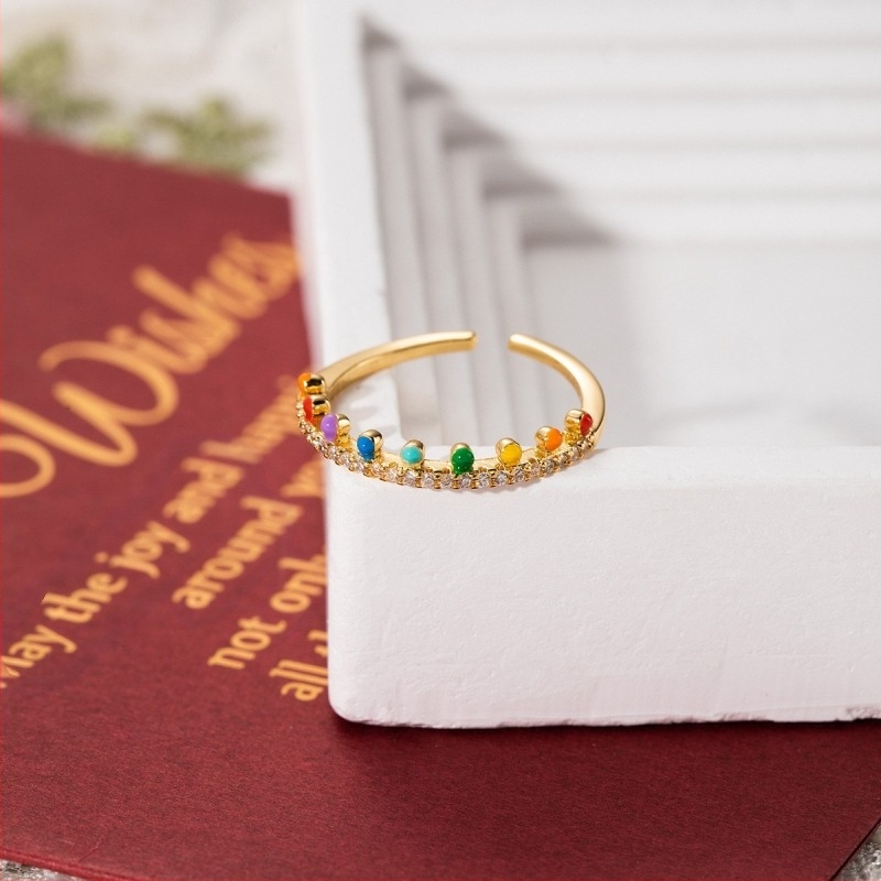 Inel simplu deschis cu macaron emailat romantic francez pentru femei, bijuterii dulci, proaspete și de înaltă calitate