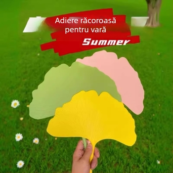 Evantai, evantai din plastic durabil și aspectuos vara, un element indispensabil pentru studenți vara, evantai rotund în stil artistic, evantai din frunze de Ginkgo, proaspăt