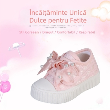 Fete de primăvară și toamnă pantofi de pânză noi talpă moale pantofi pentru fete pantofi pentru bebeluși pantofi cu fundă pantofi eleganti din pânză pentru fete