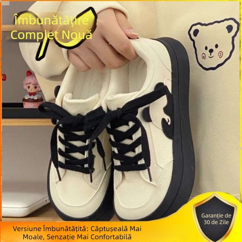 Niche Design Original Pantofi de pânză cu panda alb-negru pentru femei Ulzzang Versatile Retro Sneakers Hong Kong Style Pantofi albi pentru femei