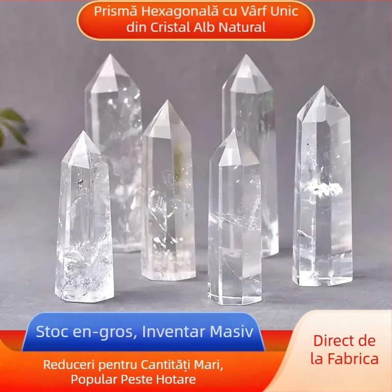 Fabrica de en-gros, prismă hexagonală cu un singur vârf, cristal alb natural, cristal alb, piatră originală, coloană de cristal, ornamentele susțin generația transfrontalieră