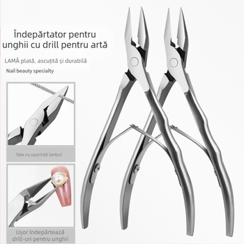 Clește transfrontalier tip cioc de vultur cu mâner ondulat, clește din oțel inoxidabil cu gură plată pentru caneluri de unghii, clește tip cioc de vultur, clește pentru cuticule, clește pentru îndepărtarea burghielor, set de manichiură