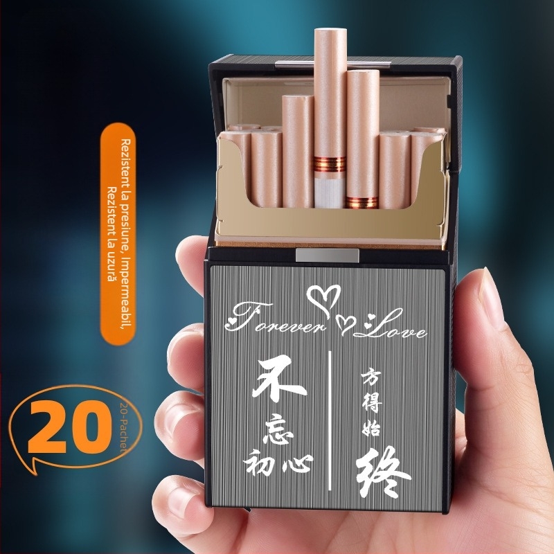 Cutie de țigări 20 de bucăți anti-presiune și rezistentă la umiditate, gravare laser creativă nouă, publicitate, cadouri pentru bărbați, capacitate mare, en-gros din fabrică