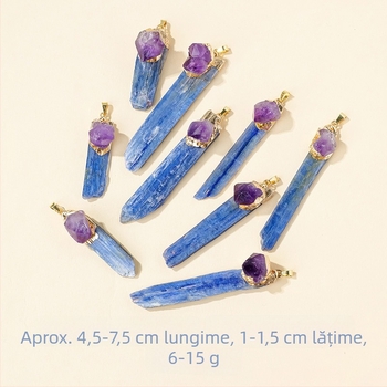 Pandantiv lung cu cristale naturale de cianit transfrontalier, accesorii pentru colier cu margini lungi, neregulate, en-gros