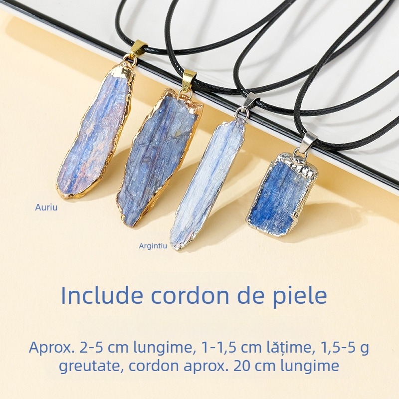 Pandantiv lung cu cristale naturale de cianit transfrontalier, accesorii pentru colier cu margini lungi, neregulate, en-gros