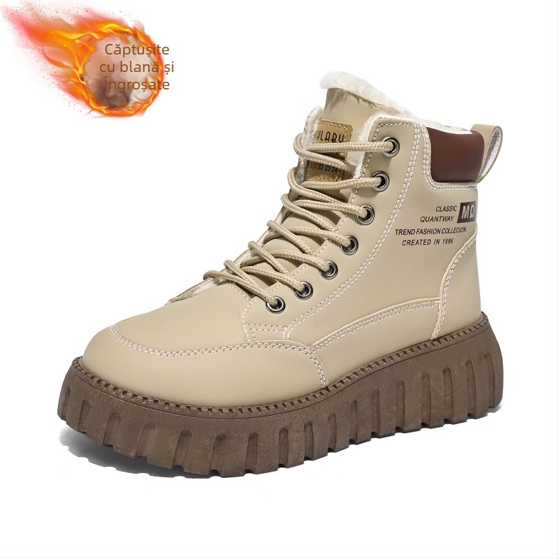 Pantofi de iarnă pentru femei, căptușiți cu fleece, cu platformă, stil coreean, cu toate potrivirile, îngroșați și cald, cu bumbac căptușit, cizme scurte casual, cizme de zăpadă