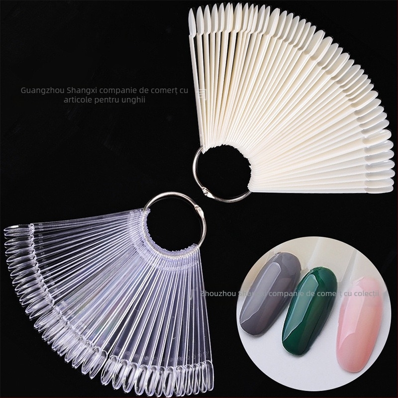 Placă de prezentare pentru unghii, unghii false, scurte, ovale, 50 de bucăți, cu inel de fier, evantai, cartelă de culori, lac de unghii, instrument de prezentare a unghiilor