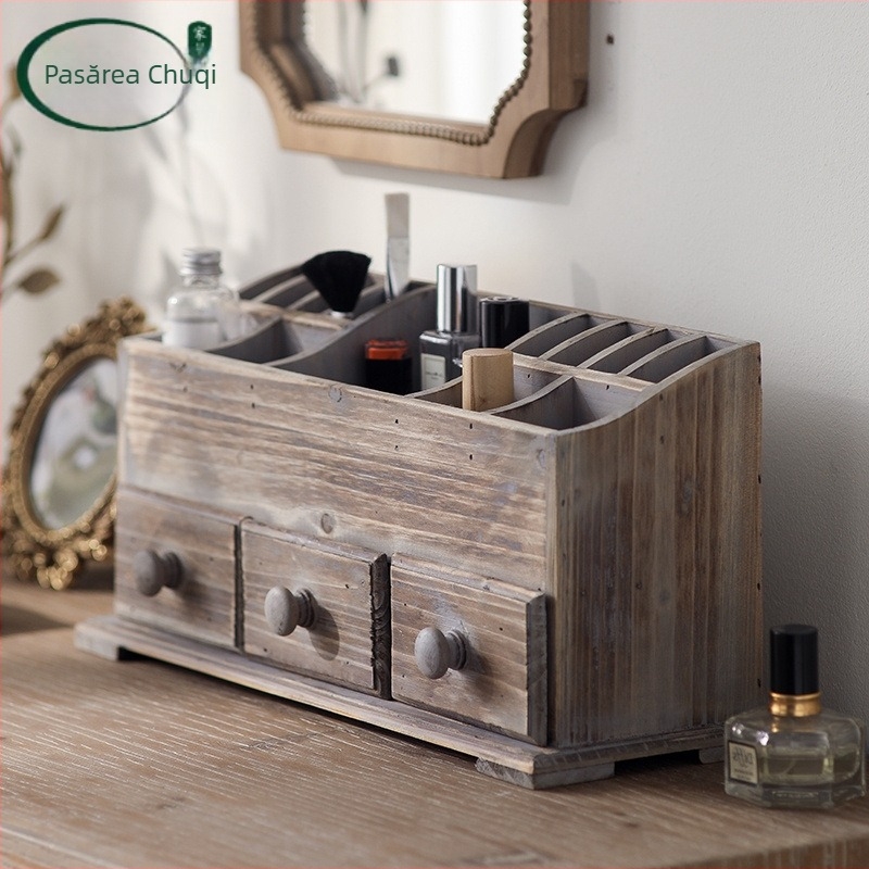 Cutie cosmetică vintage din lemn masiv, pentru birou, dulap decorativ, vechi, simplu, cu finisaj, depozitare, cutie antică pentru toaletă