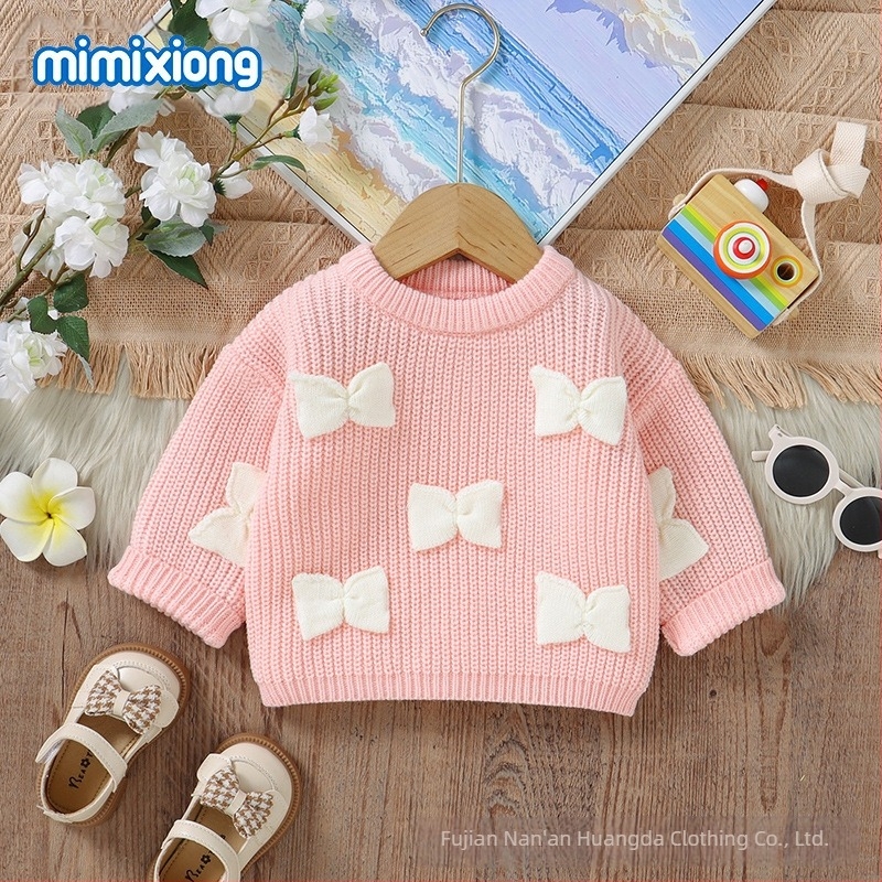 Vânzare fierbinte de toamnă și de iarnă pentru bebeluși, model tridimensional cu fundă, tricotat, top pentru bărbați și femei, pulover pentru bebeluși