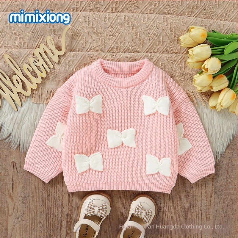 Vânzare fierbinte de toamnă și de iarnă pentru bebeluși, model tridimensional cu fundă, tricotat, top pentru bărbați și femei, pulover pentru bebeluși