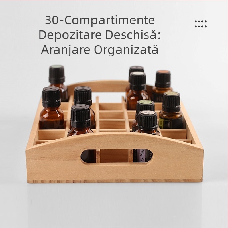 Stoc transfrontalier cu 30 de grile Dotteri, suport de afișare pentru uleiuri esențiale, cutie de ambalare din lemn pentru sticle de ulei esențial, cutie de depozitare pentru cadouri