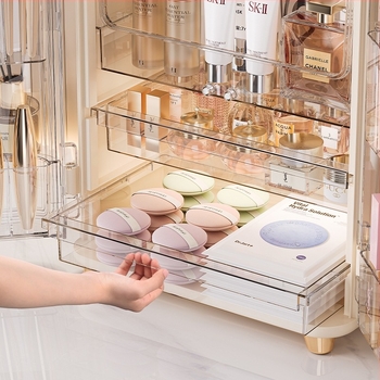 Cutie de depozitare pentru cosmetice, capacitate mare, rezistentă la praf, pentru desktop, ruj, îngrijire a pielii, masă de toaletă, perie de machiaj, cutie de machiaj de lux, lumină populară