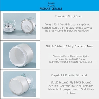 Sticlă de cremă vidată aurie Spot 30G, sticlă de presare alb perlat 50G, sticlă de cremă acrilică 100G