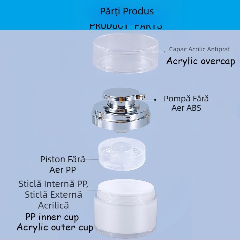 Sticlă de cremă vidată aurie Spot 30G, sticlă de presare alb perlat 50G, sticlă de cremă acrilică 100G