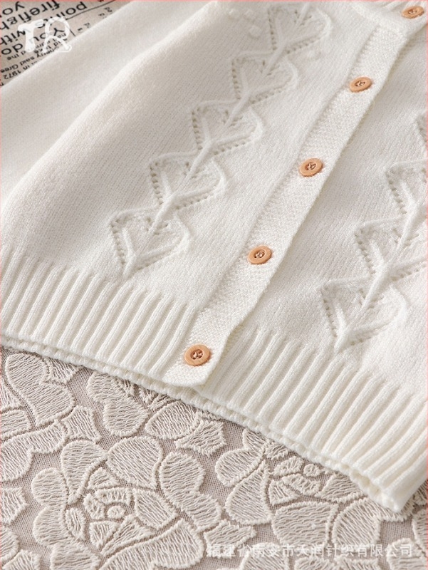 Haine de toamnă pentru bebeluși, stil occidental, haină tricotată cu mânecă lungă, alb-crem, guler rotund, mânecă lungă, model inimă, scobit din buzunar, nasture cu diamant