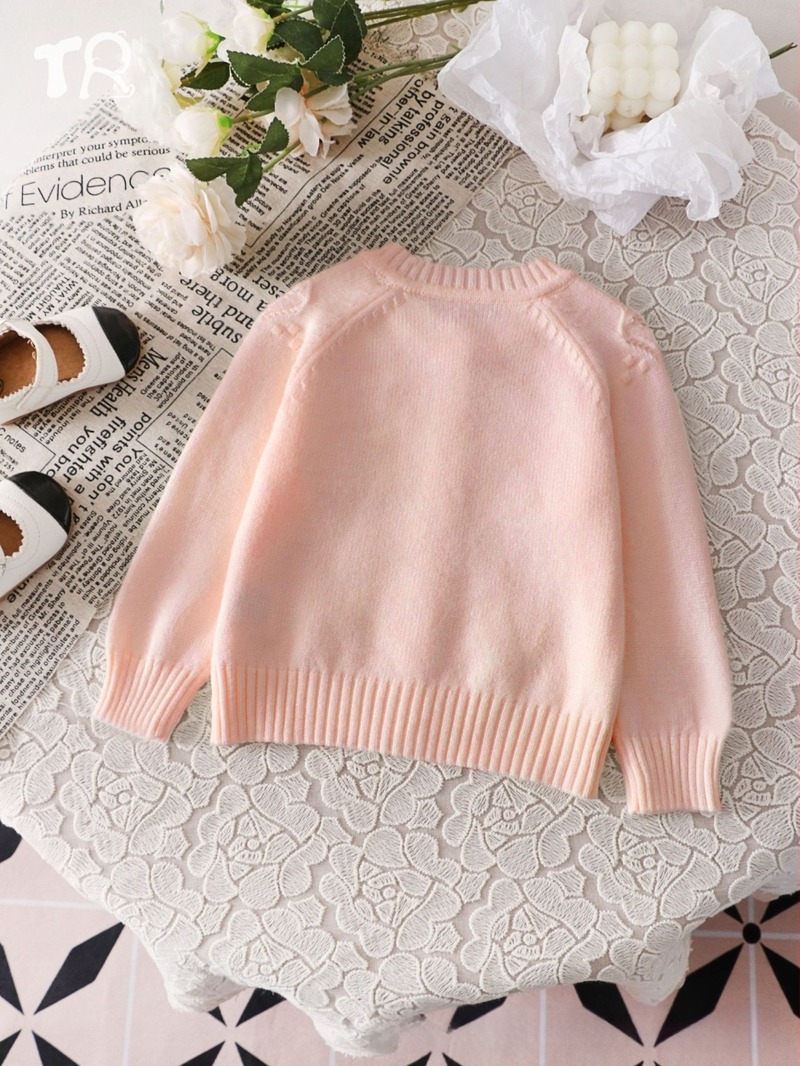 Haine de toamnă pentru bebeluși, stil occidental, haină tricotată cu mânecă lungă, alb-crem, guler rotund, mânecă lungă, model inimă, scobit din buzunar, nasture cu diamant