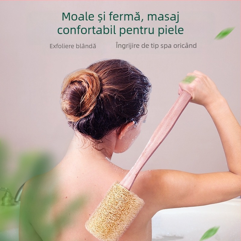 Perie de baie Luffa cu mâner lung din lemn, perie de baie Luffa Pulp, prosop de baie pentru frecare, baie, curățare, perie de baie pentru piscină