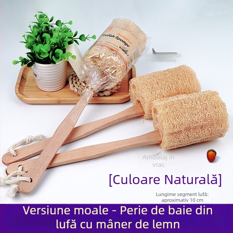 Perie de baie Luffa cu mâner lung din lemn, perie de baie Luffa Pulp, prosop de baie pentru frecare, baie, curățare, perie de baie pentru piscină