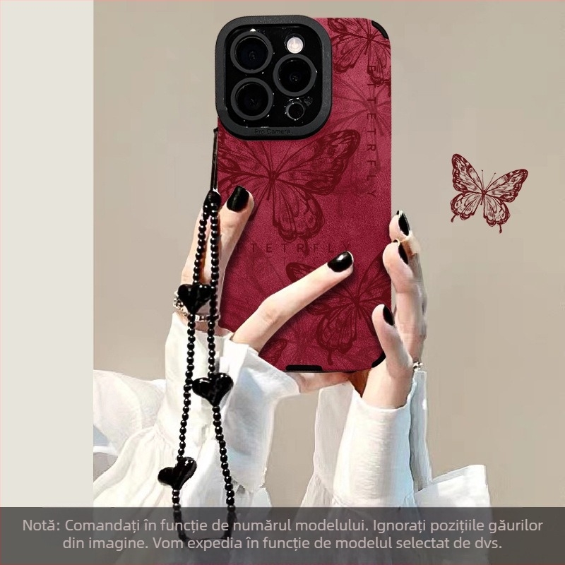 Brățară retro cu fluture pentru Apple 16, carcasă de telefon de Anul Nou 15Pro, blană 14, silicon rezistent la căderi 13, X