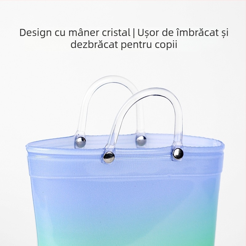 Pantofi de ploaie pentru copii, cizme de ploaie pentru fete, cu tub central transparent, de înaltă calitate, curcubeu, antiderapante, pentru copii mari