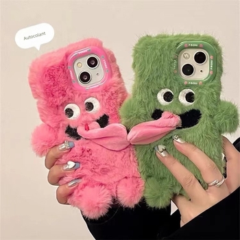 Broderie de pluș tridimensională cu limbă pentru iPhone 12Pro, cu desene animate, Apple pentru 14Promax, cu orificii fine, drăguț