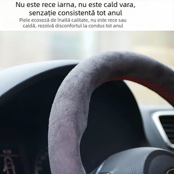 Husă pentru volan auto, din piele întoarsă cusută manual, pentru patru anotimpuri, husă universală din pluș, antiderapantă, absorbantă de transpirație
