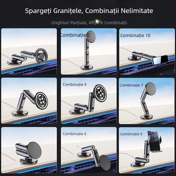 Suport auto universal cu cap sferic de 17 mm, bază adezivă, extensie pliabilă din metal, aliaj de aluminiu, accesorii reglabile