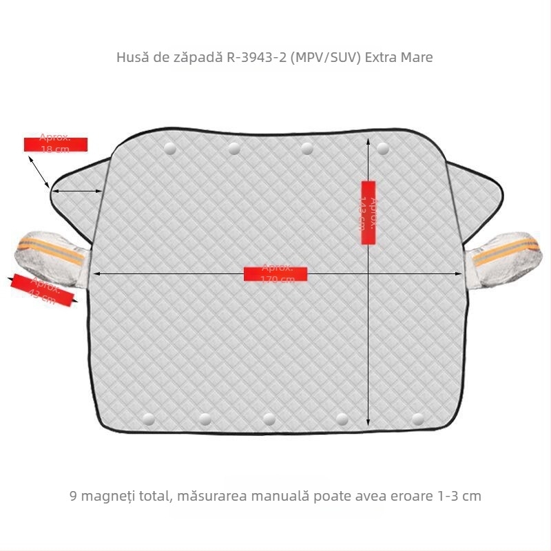 Parasolar auto transfrontalier, jumătate de husă, jachetă auto, protecție solară din sticlă frontală și izolație termică, scut gros pentru zăpadă, husă auto pentru zăpadă