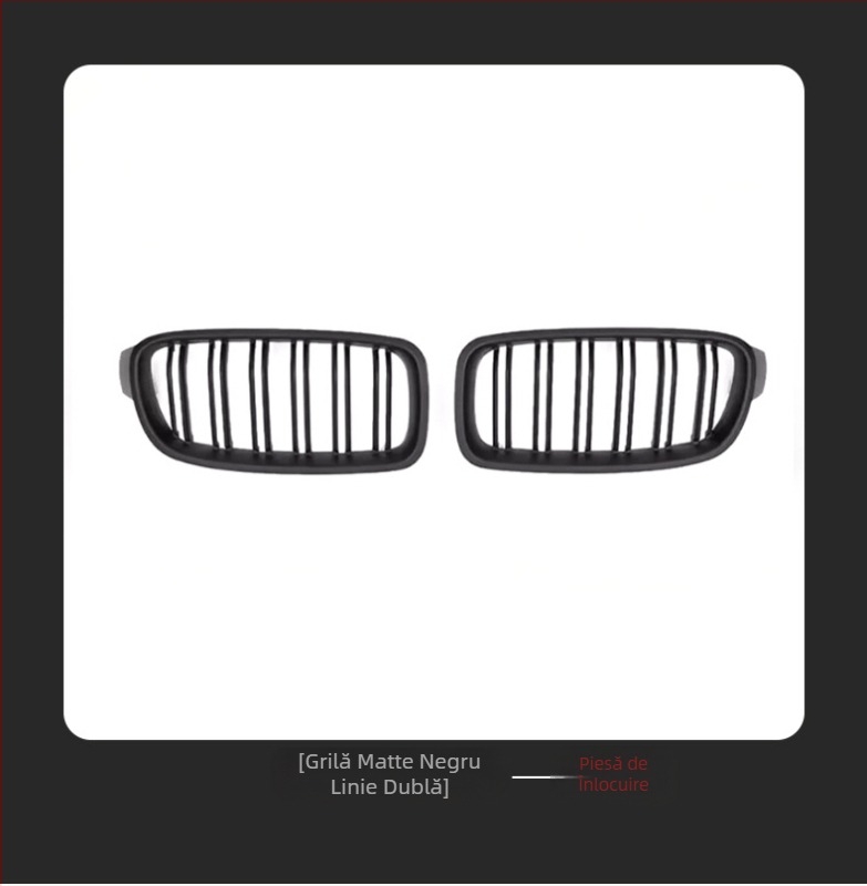 Grilă față dublă pentru BMW Seria 3 13-19, F30/F35, modificată, grilă radiator neagră lucioasă cu linie dublă