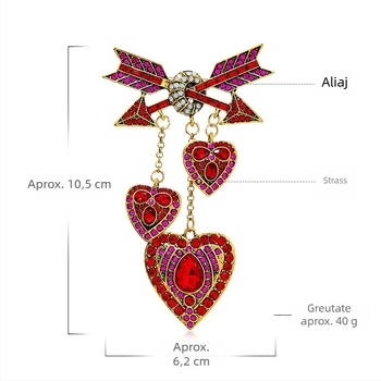 Broșă vintage Zhonggu cu diamant complet, o săgeată prin inimă, în stil retro, în formă de ciucure, accesorii pentru costum bărbătesc