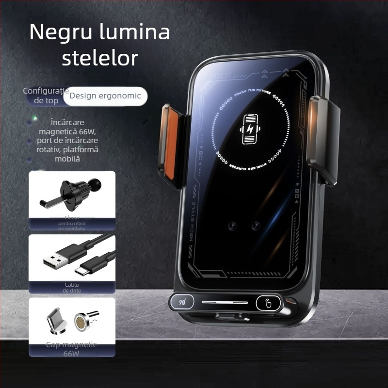 Suport auto pentru telefon mobil, priză de aer pentru navigare, încărcător wireless cu încărcare magnetică rotativă electrică în mașină