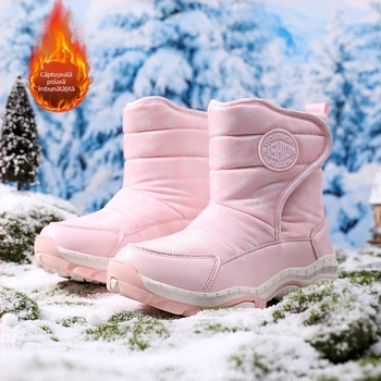 Cizme de zăpadă pentru copii 2024 Iarna nouă Cizme calde din bumbac gros cu căptușeală din fleece pentru fete, pantofi antiderapanți cu gheare de oțel, rezistenți la frig din bumbac