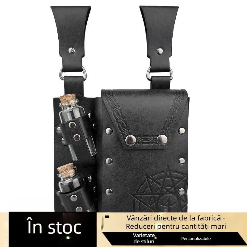 Geantă dublă înclinată pentru sticlă, alchimie medievală, stil nordic viking, recuzită vintage pentru cosplay, Amazon TEMU Cross Border