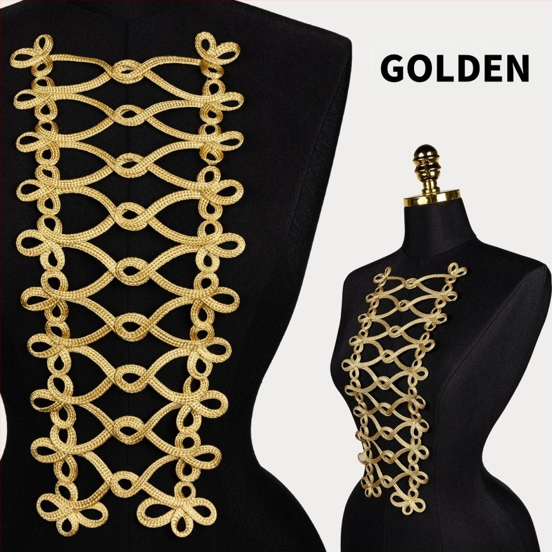 Rochie de mătase aurie cu margini decorative, costum lucrat manual, costum de dans, dantelă decorativă, auriu, negru, auriu, uniformă personalizată, scară decorativă