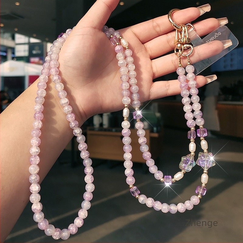 Șnur lung pentru telefon mobil, cu mărgele crăpate, lanț cu mărgele de cristal, rafinat, stea de mare, lanț pentru geantă, pandantiv, carcasă pentru telefon mobil anti-pierdere