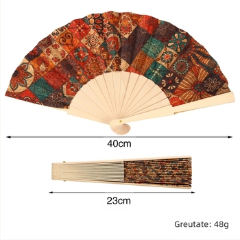 Evantai pliabil portabil cu mâner din lemn, stil chinezesc, nou, retro, cu imprimeu clasic din lemn, Hanfu