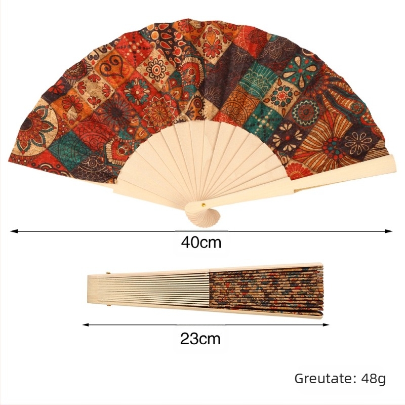 Evantai pliabil portabil cu mâner din lemn, stil chinezesc, nou, retro, cu imprimeu clasic din lemn, Hanfu