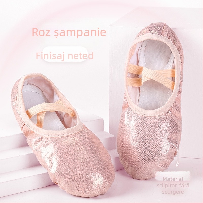 Pantofi de dans pentru copii, fete, balet, talpă moale, pantofi de antrenament, performanță chinezească, paiete, curcubeu, gradient, gheare de pisică
