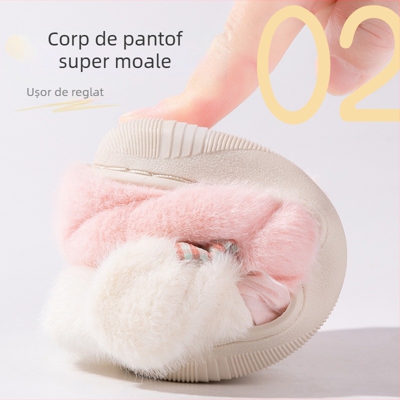 Pantofi de iarnă en-gros cu desene animate pentru copii, cu fundă de iepure din bumbac, pentru copii, geantă de interior pentru copii, cu papuci de casă calde din bumbac