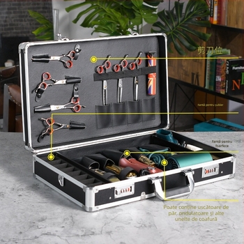 Cutie de frizerie multifuncțională militară din aluminiu, cutie de scule specială pentru exterior, cutie de magazin pentru frizerie