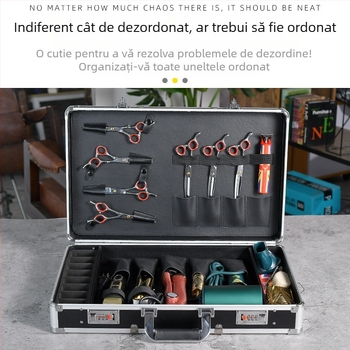 Cutie de frizerie multifuncțională militară din aluminiu, cutie de scule specială pentru exterior, cutie de magazin pentru frizerie