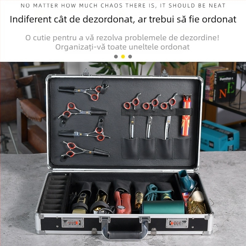 Cutie de frizerie multifuncțională militară din aluminiu, cutie de scule specială pentru exterior, cutie de magazin pentru frizerie