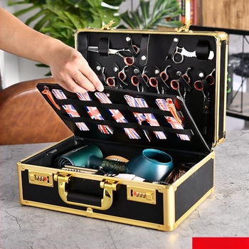 Junming multifuncțional din aliaj de aluminiu pentru frizerie, cutie de scule pentru exterior, frizerie, cutie de depozitare pentru frizerie